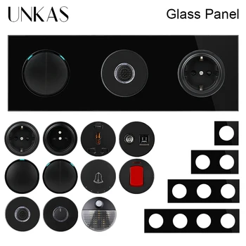 UNKAS Черна със стъклен панел, бутон за включване / изключване, рампи, Двупосочен сензор за яркост, dual USB вентилатор, САМ модули, безплатна комбинация