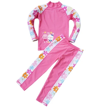 UPF 50 + UV Сърфиране Розово Cartoony Бански За Момичета, Комплект за Защита От Акне, Детски Бански костюм С Дълъг Ръкав, Детски Бански костюм, Плажно Облекло, Лято