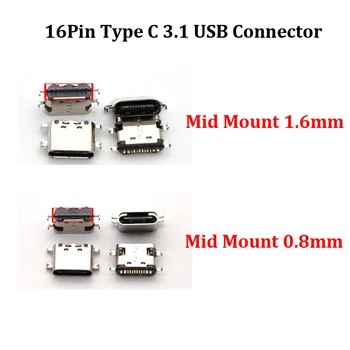USB-3.1 Конектор USB Type C Хоризонтално средно определяне на 16P конектор 1,6 мм чрез такса 0,8 мм адаптер за зарядно устройство САМ Type C