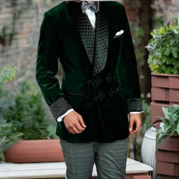 Velvet зелен смокинг за пушачи, 1 бр., сватбен смокинг, блейзър, двустаен, обзаведен стилен шал с ревери, изработени по поръчка мъжки костюм, модно палто копчета