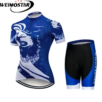 Weimostar Pro Team Женски комплект от джърси за колоезденето Ciclismo, дрехи за колоездене, гел уплътнение с къс ръкав, костюми синьо S-XXXL