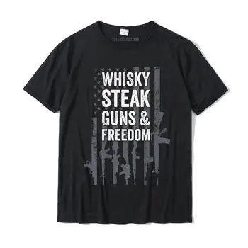 Whisky Steak Guns And Freedom Смешни USA Drinking ON BACK Тениска Camisas Тениски Тениска от Памук в Ретро стил С Принтом рожден Ден На младежта