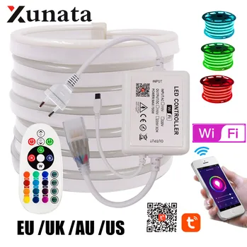 Wi-Fi Bluetooth Управление на RGB Neon Лента Лампа 5050 2835 Бял /Топло Бял Гъвкав Led Неон Въжето Лампа EU, UK АС 220V US 110V