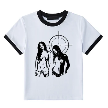 Y2k Лятна Дамски дрехи Със Забавна Принтом За момичета С Къс ръкав Harajuku Street Готически Slim Fit Детски Къса тениска