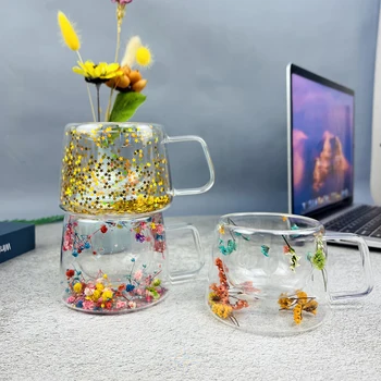 YWDL 180 мл утайка от чаша с двойни стени във формата на сухи цветя, Термостойкая Чаша за Еспресо, Прозрачна Стъклена чаша за Капучино, Чай, Вода, Посуда за напитки В подарък