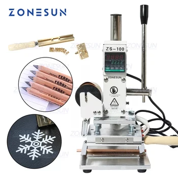ZONESUN ZS-100B с Двойна употреба Ръчно молив, хартия, Кожа ЛОГО, машина за топъл печат фолио, Бронзирующая машина за щамповане, термопресс-машина