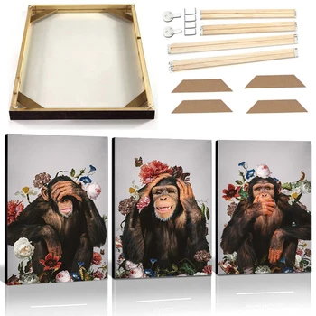 Абстрактно изкуство Шимпанзетата Картина на платно в рамка Смешни Горили Маймуни Стената плакати и щампи на Цветя Стенни рисунки на животни
