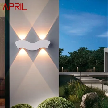 Април уличен бял стенен монтаж лампа, модерни водоустойчиви led аплици, лампа за украса на дома тераси.