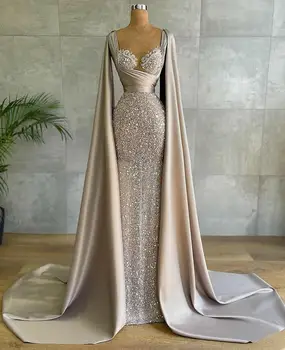 Арабски блестящи вечерни рокли с пайети, дълги луксозни рокли 2024 Русалка с нос, рюшами, женски рокли за абитуриентски бал в стил сладко момиче.