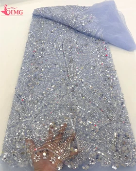Африканска лейси плат с тежки пайети ръчна изработка от тюл 2024 г., с Висококачествена Френска Луксозна Лейси плат от мъниста за шивашки сватбена рокля на булката