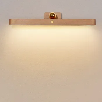 Безжичен стенен лампа в коридора, Дървена огледало, фар, USB-магнитен Засмукване Вътрешен Led нощна светлина, огледало за грим, заполняющий светлина
