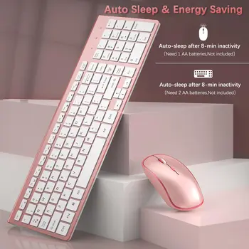 Безжична клавиатура и мишка, в пълен размер Преносима Безжична клавиатура 2.4 G с Цифрова клавиатура или Компютър / Настолен компютър/Лаптоп-Розов