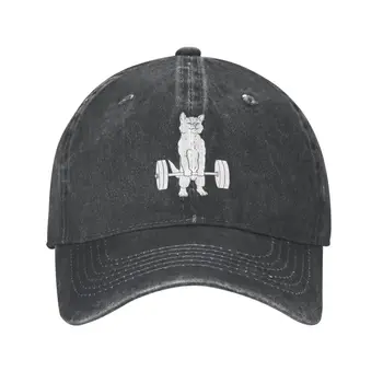 Бейзболна шапка в стил пънк-памук с забавен пауэрлифтинговым котка за вдигане на становой тяга за мъже и жени, Регулируема Спортна шапка за татко