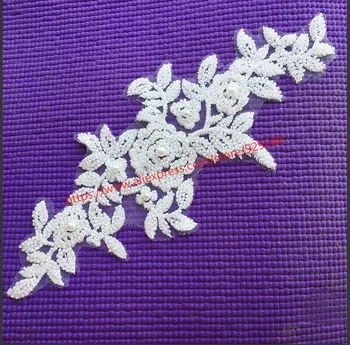 бели мъниста цвете лейси апликация за булката лейси украса от перли за рокли и облекла аксесоар шал със собствените си ръце занаяти