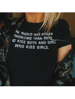 В света има проблеми, е по-сериозно, Отколкото Момчетата, Които се целуват, Тениски с надпис За момчета И момичета, Тениски с изображение, Клип, Дамски Тениски, Потници, Облекло