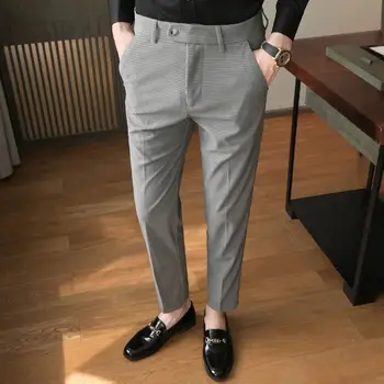 Вельветовые ежедневни мъжки обикновена Есен-зима Корейски модерен бизнес Тесни Строги панталони с ципове и копчета, прави костюмные панталони