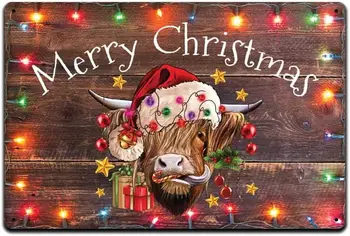Весела Коледа Крава 12 X 8 Метална Лидице Знак Декор Весела Коледа Зимна Французин На Френския Булдог Елф Северен Елен На Дядо
