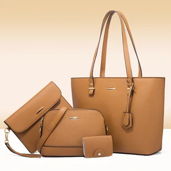 Висококачествени дамски чанти от изкуствена кожа с голям капацитет, дамски чанти-тоут, дизайнерски дамски чанти-незабавни посланици, 4 бр./компл., чанта за през рамо, на новост