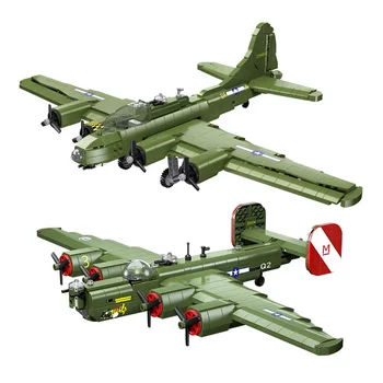 Военна колекция от времената на Втората световна война, модел на САЩ B24 B17, стратегически изтребител на далечни разстояния, Строителни блокове, Тухли, Играчки, подаръци