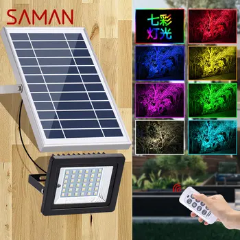 Външен слънчев прожектор SAMAN с дистанционно управление Стенен монтаж Водоустойчива IP65 Цветни градиентный светодиод за улична лампа в двора