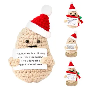 Вязаный на една кука Картофена Коледен комплект ръчно плетени 7 см, Коледна Червена шапка, Шал, Празничен подарък, Кукла, Вълнена Украса за дома