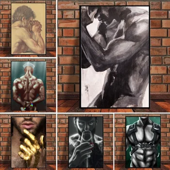 Гей-плакат, графика със секси гол мъж, естетика, живопис върху платно, щампи, стенни рисунки, подарък за домашен интериор в стаята за двойки