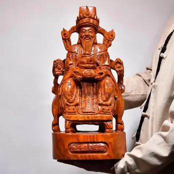 голям азиатски ДОМАШНО фирмен магазин на Поклонение дърворезба Статуя на Бог на богатството на Буда носи пари и късмет Статуя на КАЙ ШЭНЯ от палисандрово дърво A2