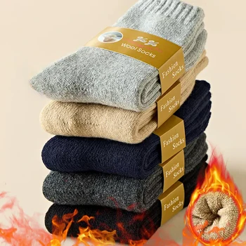 Дамски дебели топли вълнени чорапи, хавлиени чорапи със средна дължина, есен-зима, монофонични цвят, плюс кадифени чорапи, японската имитация на кашмир, чорапи