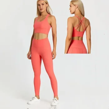 Дамски тренировочная облекло Lulu, комплекти за фитнес от 2 теми, гамаши за йога с висока талия, еластичен спортен сутиен от 4-те лентов тъкан
