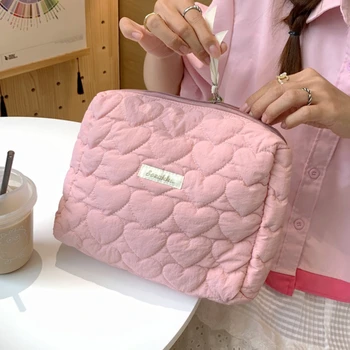 Дамски чанта за съхранение Love Quilting, просто обикновен женски козметични чанти, чанта за грим, преносима дамски пътна чанта, чанти