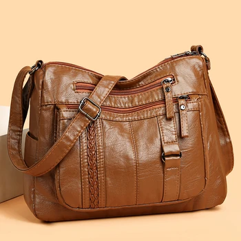 Дамски чанта през рамо, реколта чанта, голям, с много джобове, дамски чанта през рамо, модерен пътни чанти-тоут в ретро стил