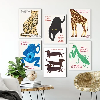 Дейвид Шригли Плакат с цитати животни Леопард Куче Котка Скакалец, Жаба Отпечатъци Върху платно Картини Скандинавските Стенни Рисунки Декор на стая