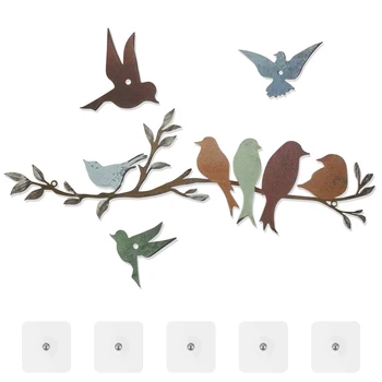 Декор на стената метална птица Креативна Скулптура на метални птици, виси на конец листа, Сладък силует на птица, Художествена Стенни табела с птица