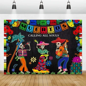 Ден на мъртвите Фон за Мексиканска фиеста Захарен череп Цветя Фон за снимки банер за парти по случай рождения ден на Диа ДЕ Лос muertos-
