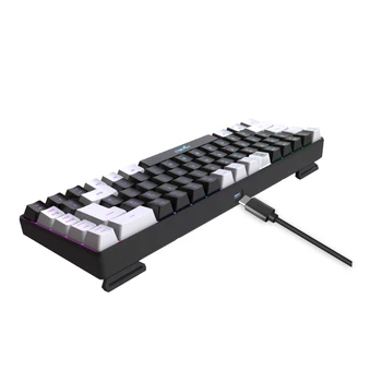 Детска клавиатура USB-конектор RGB Ергономична механична клавиатура 68 клавиши на Клавиатурата