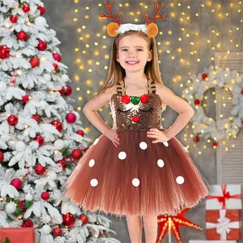 Детски Коледен костюм Лосове, с Прозрачна рокля, Карнавал, Маскарад, Костюм от полиестер, облекло за изпълнения на сцената, Cosplay, Пищната пола