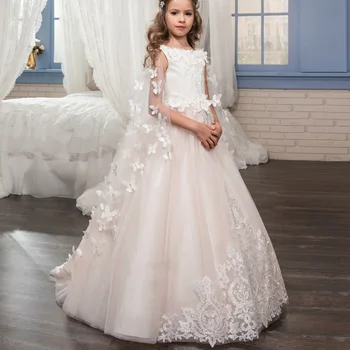 Детско сватбена рокля със завързана цветя модел за ръчна работа, сменяеми, шал, рокля-пончо принцеса рожден ден