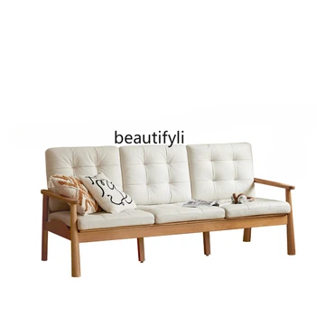 Диван от масив, дърво, плат разтегателен, ръчно изработени в скандинавски стил За малък апартамент, тройна директен диван