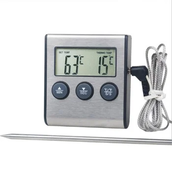 Дигитален кухненски термометър с LCD дисплей, дълъг сонда за печене на скара, на фурна, готвене на месо, Будилник, Таймер, измервателни инструменти