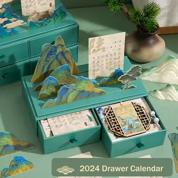 Древен китайски разтегателен календар на 2024 година, Креативни планината, настолен календар, Многофункционални коледни подаръци, списъци със задачи, планиране на времето