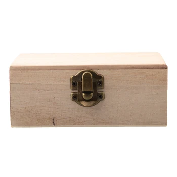 Дървена кутия за съхранение на S / M / L от просто дърво с капак, Висококачествени квадратни кутии подарък за бродерия на панти За украса за съхранение на стоки за дома