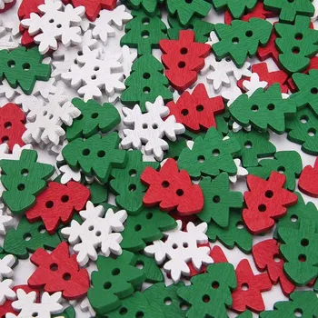 Дървени Копчета във формата на Снежинки за Деца, 2 Дупки, Коледно Дърво, Дрехи, Scrapbooking, Занаяти собствените си ръце, Коледна Украса, 100шт