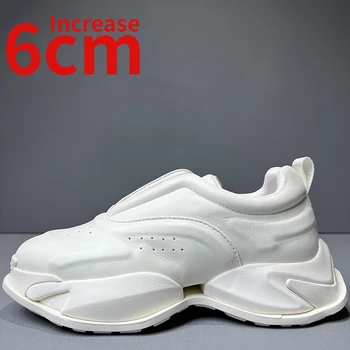 Европейската Оригинална Индивидуалност 3D Триизмерен Дизайн на Обувки за Мъже Увеличена на 6 см, Бели Обувки От естествена Кожа, Мъжки Обувки за татко