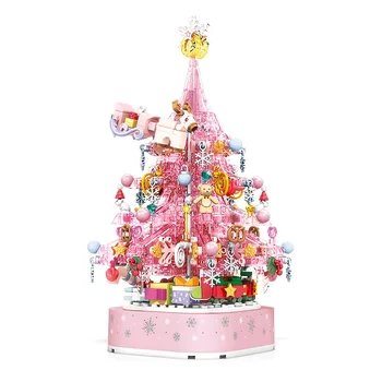 Елегантна розова Коледно дърво с кристални кубчета-пъзели, идеален подарък за момичета и момчета, празничен декор с красива подсветка