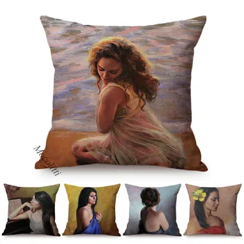 Елегантна секси жена, декорация за дома с автопортретом, квадратна калъфка за възглавници, Чаровна дама, бельо калъфка за дивани, покривки за възглавници за легло