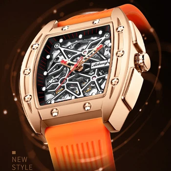 Елитен марка AILANG, автоматичен Механичен часовник от розово злато, мъжки Спортни часовници-скелет, мъжки Гумени часовници с каишка reloj hombre