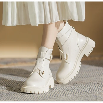 Есен/Зима 2023, нова мода, къси ботуши в британския стил на дебела подметка и дебелите обувки с катарама за колан, единични обувки