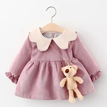 Есенна дрехи за малките момичета Памучни рокли принцеса с дълги ръкави, за новородени Дрехите за момичета Рокля на 1 рожден ден на Облекло за деца
