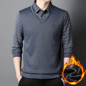 Есенна мъжка риза с къси ръкави 2023 с дълъг ръкав на райета, мода есен топли дрехи, ежедневни Корейската риза с къси ръкави за мъже, върхове