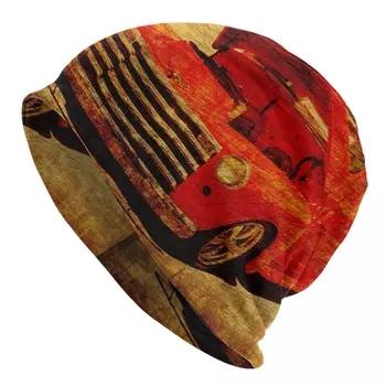 Есенно-зимна шапка на Ретро Червена Кола Мека Тънка Вязаная капачка Градинска Топло Непромокаемая Шапка-качулка